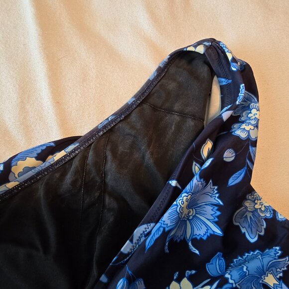 J. CREW RE-Imagined Rouched One Shoulder One Piece Swimsuit Blue Black Size 12. - Picture 13 of 15